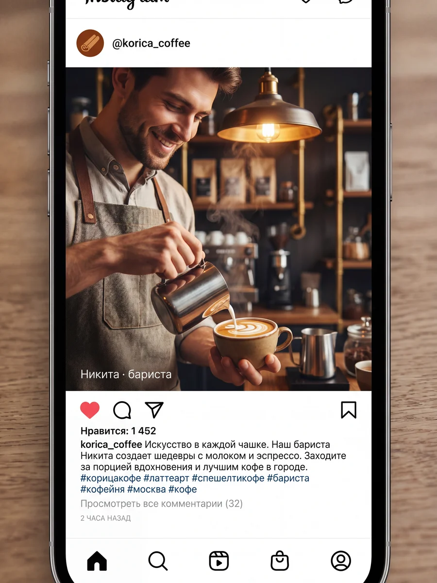 Кейс кофейни: пост в Instagram о бариста и интерьере