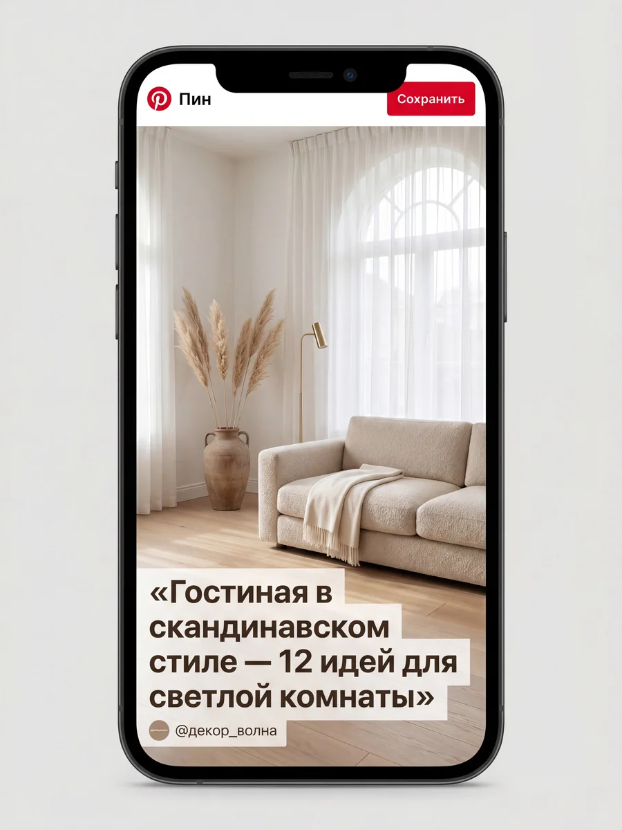Кейс бренда интерьерного декора: Pinterest-пин «гостиная в скандинавском стиле»